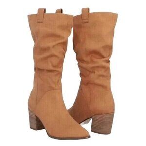 Report Tariq Slouchy Boots Size 9.5 Faux Suede Pull On Heeled Mid Calf Knee High